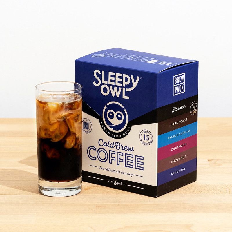 Sleepy Owl Assorted Cold Brew Packs (Set of 5) Roast & Ground Coffee  (5 x 50 g, Cinnamon, Hazelnut, Vanilla, Unflavoured Flavoured)
