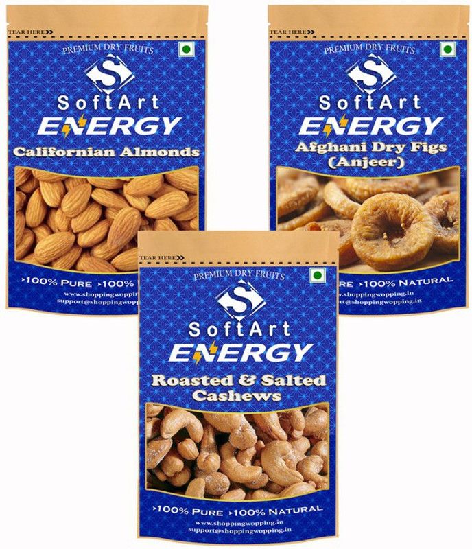 Soft Art Dry fruits combo of Californian Almonds,Anjeer,Salted Kaju (250g Each) Almonds, Figs, Cashews  (3 x 250 g)