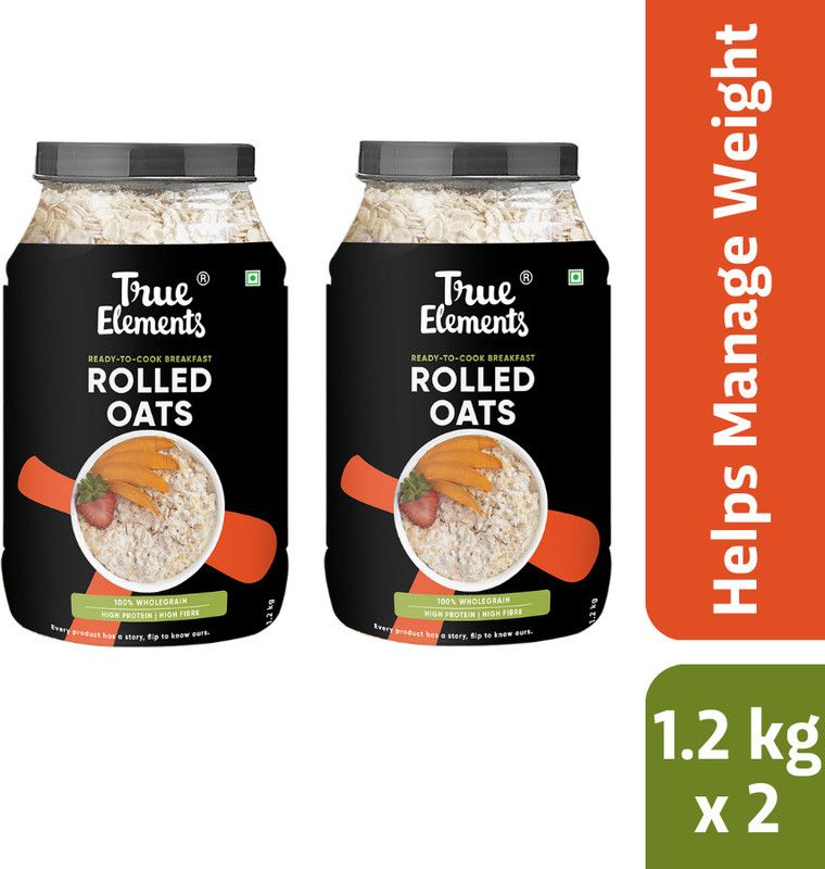 True Elements Rolled Oats, 100% Wholegrain, High Protein & Fibre for weightloss Plastic Bottle  (2 x 1.2 kg)