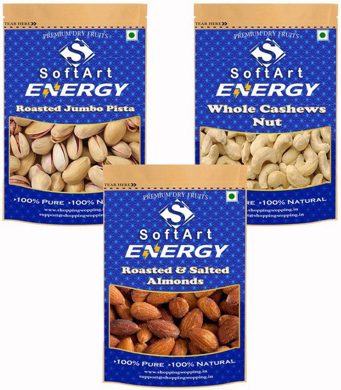 Soft Art Dry fruits combo of Jumbo Pista,Kaju,Salted Badam (100g Each) Pistachios, Cashews, Almonds  (3 x 100 g)
