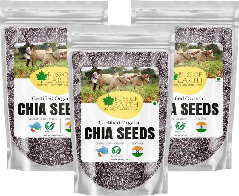 Bliss of Earth 3x500gm USDA Organic Raw Chia Seeds For Weight Loss, Raw Super Food Pack Of 3 Chia Seeds  (1500 g, Pack of 3)