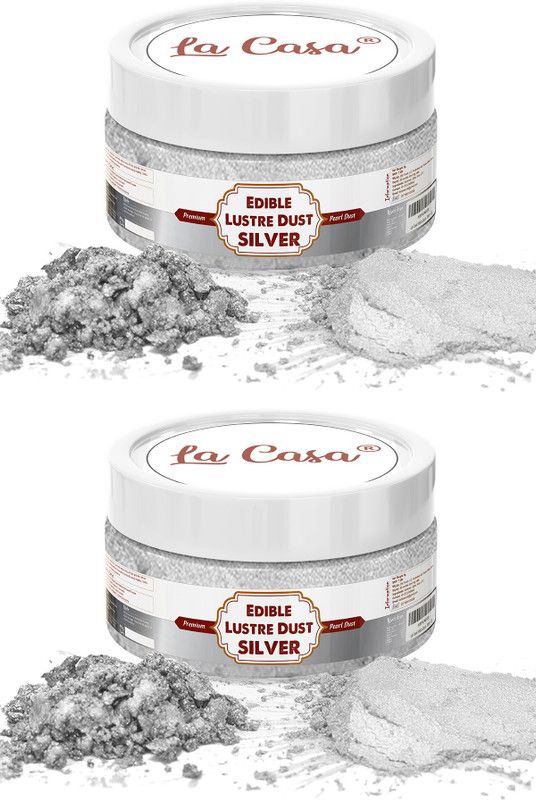 La Casa Premium Edible Lustre Dust - ROYAL SILVER | Pack of 2 | Pearl Dust Ideal for Cake Icing Decoration & Garnishing | Glitters  (18 g, Pack of 2)