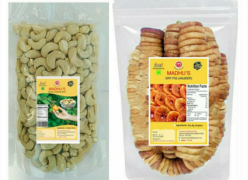 Madhus Cashews fig (anjeer) 1kg (500gm each) Cashews, Figs  (2 x 0.5 kg)