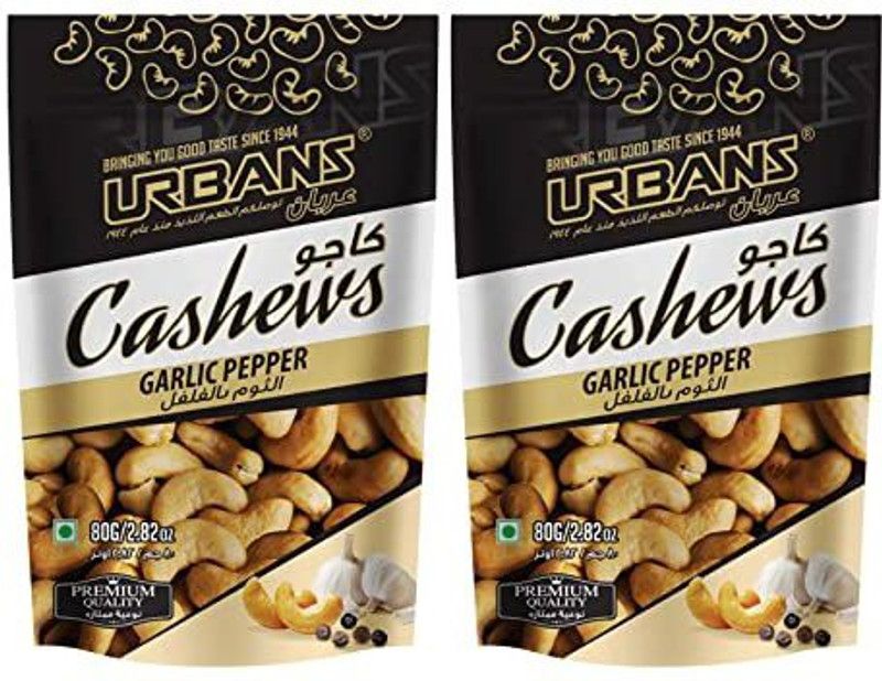 URBANS Roasted Garlic Pepper Flavour Cashew Crispy Dry Fruit Kaju Snack Cashews  (2 x 80 g)