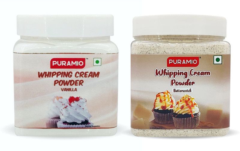 PURAMIO Whipping Cream Powder Combo Of- Vanilla & Butterscotch, (250g x 2) Icing  (500 g, Pack of 2)