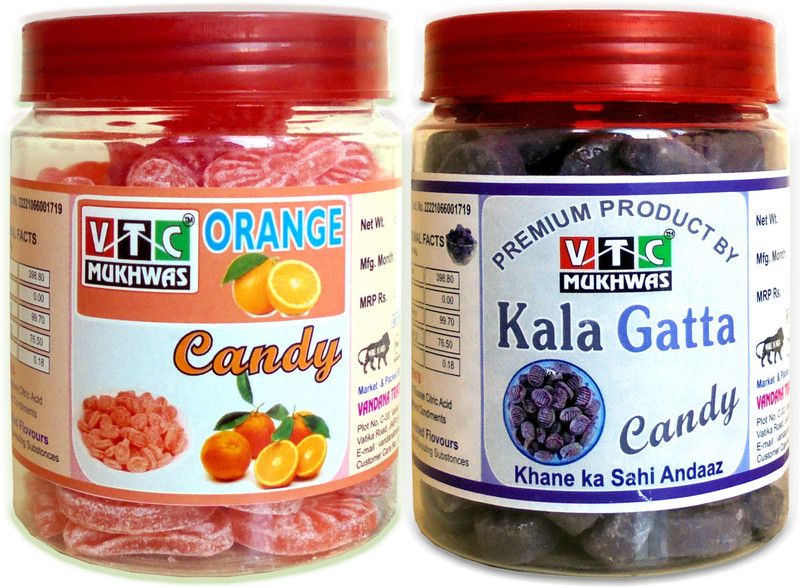 VTC Yummy Or Tasty Orange Toffee Narangi Candy Or Kala Khatta Toffee Orange, Black Salt Toffee  (2 x 475 g)