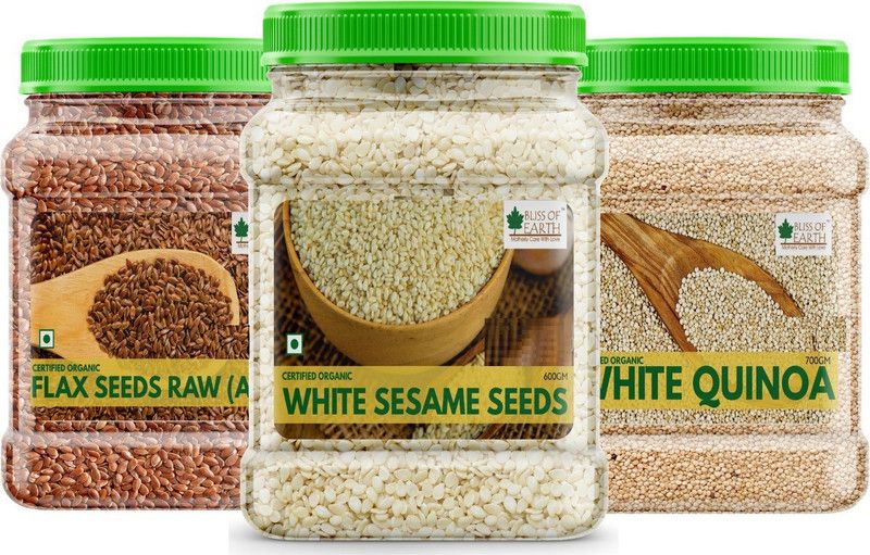Bliss of Earth USDA Certified Combo Of Organic Flax Seeds(600gm), Sesame Seed(600gm), And White Quinoa (700gm) Raw Superfood for Weight Loss And Good Health (Pack Of 3) Brown Flax Seeds, White Sesame Seeds, Quinoa Seeds  (1.9 kg, Pack of 3)