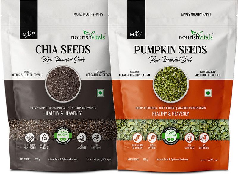 nourishvitals Healthy Munching Combo|Chia Raw+ Pumpkin Raw Unroasted Seeds Chia Seeds  (400 g, Pack of 2)