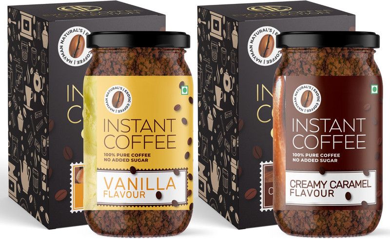 HAYMAN NATURAL'S Instant Coffee Powder with Vanilla, Creamy Caramel Flavour-No Added Sugar | 100% Pure & Natural Instant Coffee  (2 x 60 g, Vanilla, Caramel Flavoured)