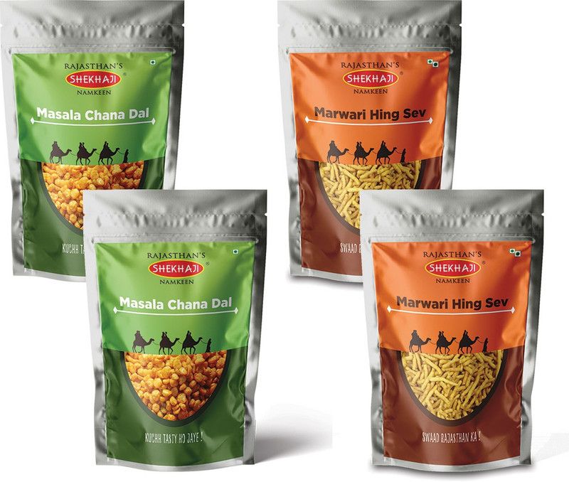 shekhaji Shekaji Chana dal and Marwari Heeng sev (Pack of 4-200gm each) | No Preservatives | Authentic Handmade Evening Snack from Rajasthan  (4 x 200 g)