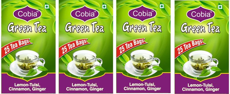 Cobia (Lemon-tulsi, CInnamon Ginger Pack of 4x25) Tulsi Green Tea Bags Box  (4 x 6.25 Bags)