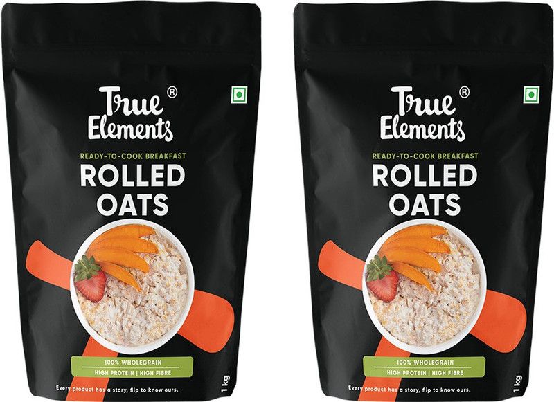 True Elements Rolled Oats, High Fibre, 100% Wholegrain Breakfast, Gluten free for Weight Loss Pouch  (2 x 1 kg)