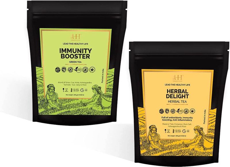 HEALTHY & HYGIENE Herbal Delight Green Tea 100g & Immunity Booster 100g Green Tea Plastic Bottle  (2 x 100 g)