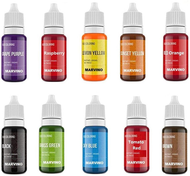 Marvino Cake Edible Art Liquid Flow Colors Edible Colors (Set of 10) Black, Orange, Brown  (20 g)