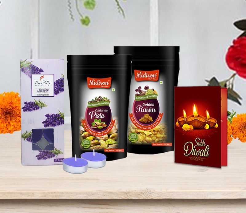 Midiron Diwali Combo Gifts With Dry Fruits & Candle Raisins  (3 x 66.67 g)