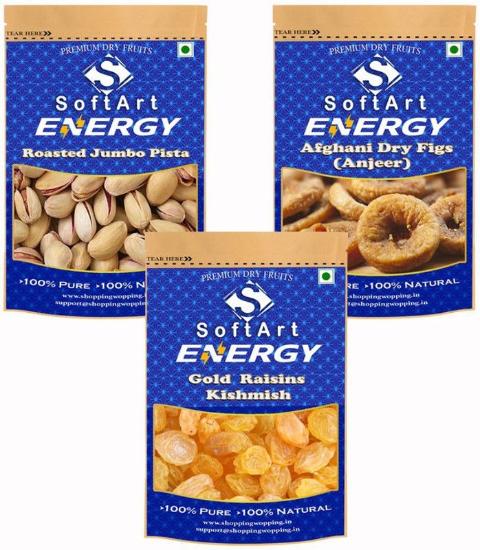 Soft Art Dry fruits combo of Jumbo Pista,Anjeer,Gold kishmish (100g Each) Pistachios, Figs, Raisins  (3 x 100 g)