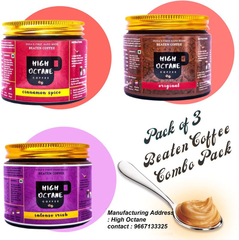 High Octane Set of 3 - Cinnamon Spice, Original, Intense Irish Instant Coffee  (3 x 150 g, Cinnamon, Irish Cream Flavoured)