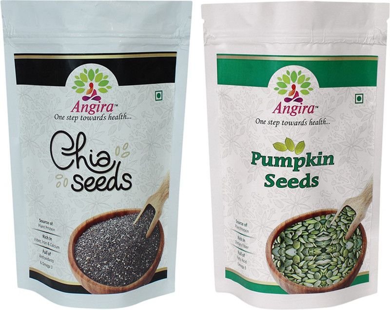 Angira Combo Pack Of 2 Chia Seeds, Pumpkin Seeds - 500 Gram Each Pack [ Pouch ] [ Pouch ] Black Chia Seeds, Pumpkin Seeds  (1000 g, Pack of 2)