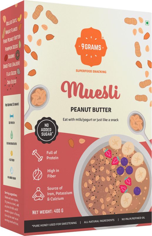 9grams Wholegrain & Peanut butter Muesli, No Added Sugar, with Chia,Flax&Pumpkin seeds Box  (700 g)