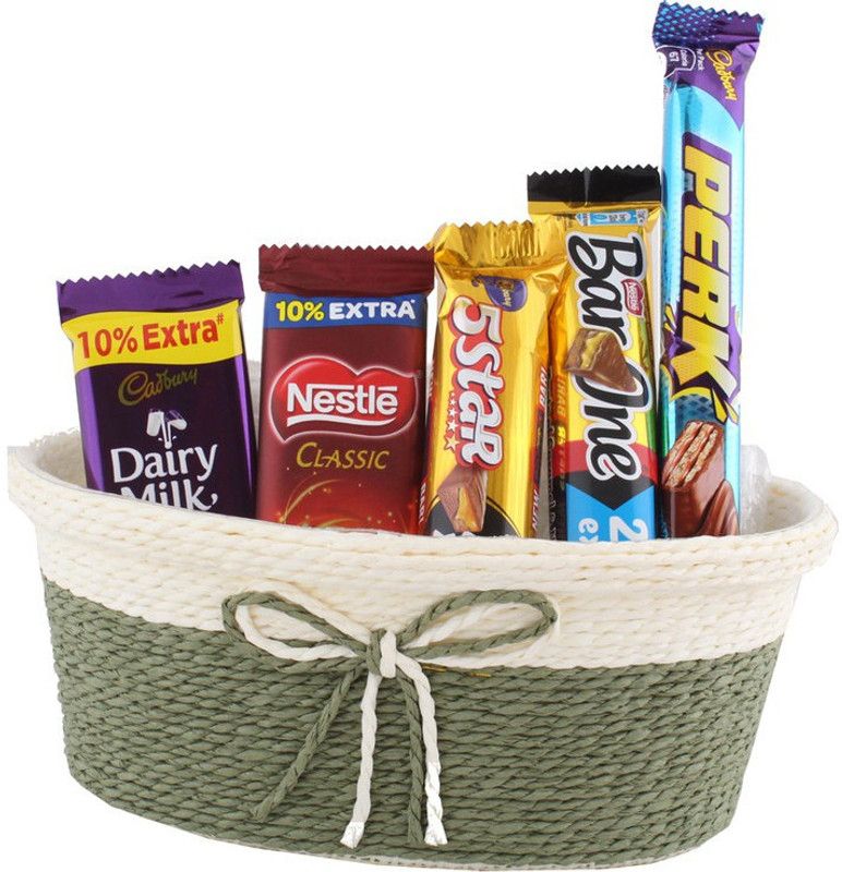 SurpriseForU Chocolate Gift | Designer Basket Of Chocolates Combo  (Basket-NestleClassic-5Star-BarOne-Perk-DairyMilk)