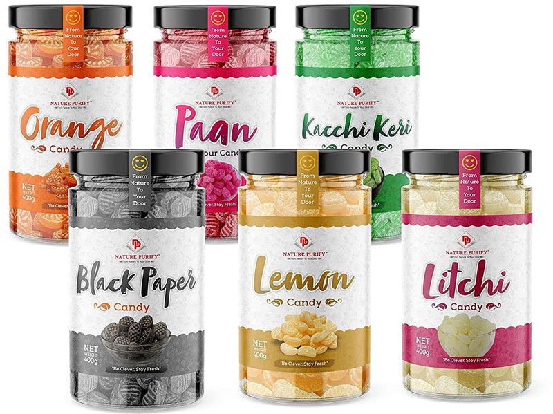 Nature Purify Orange+Paan+Black Pepper+Kacchi Keri+Lichi+Lemon Candy, 400 GM (Pack of 6) Orange |Paan |Black Pepper |Kacchi Keri |Lichi |Lemon Candy  (6 x 400 g)