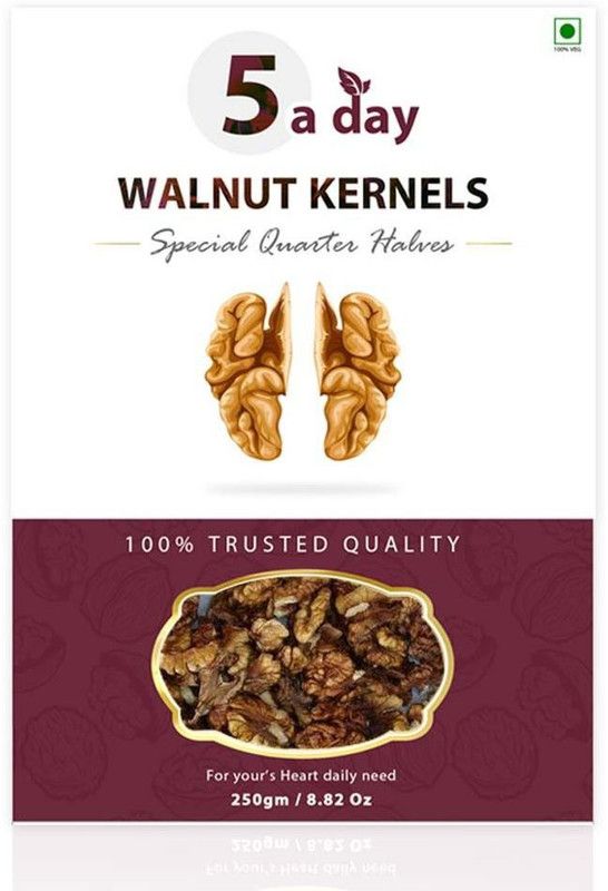 5 A Day Special Quarters Halves Kashmiri Walnuts Kernels Walnuts 1 Kg Walnuts  (4 x 0.25 kg)