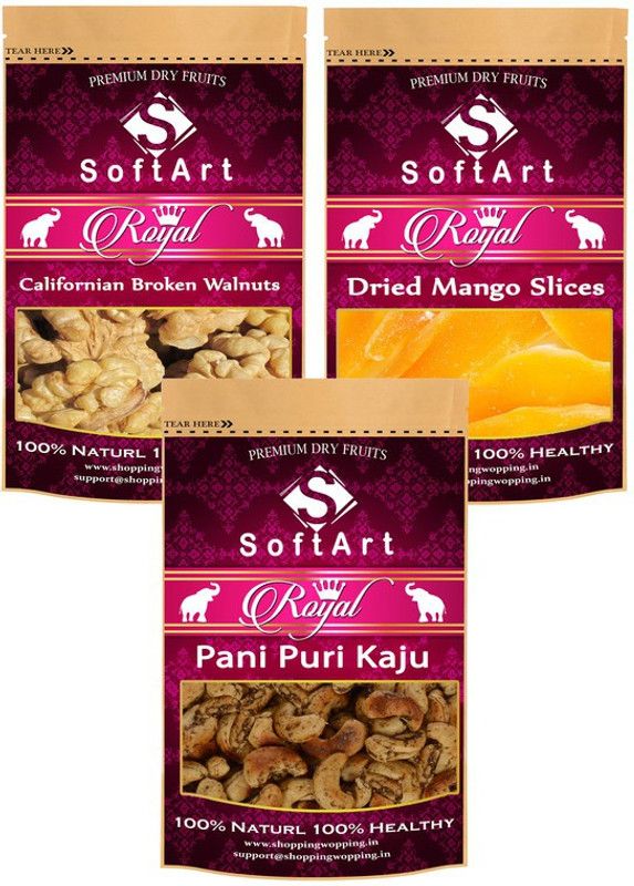 Soft Art Dry fruits combo of Broken Walnuts,Mango,Pani Puri Kaju (100g Each) Walnuts, Mango, Cashews  (3 x 100 g)