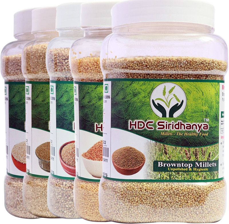 HDC SIRIDHANYA Unpolished & Organic Healthy Mix Millets (Little Foxtail Kodo Browntop Barnyard ) High Protein Nutrien Powerhouse & 100% more Fibre than Wheat 1 Kg Each (Combo : - Pack of 5) Browntop Millet  (5 kg, Pack of 5)