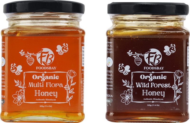 Foodsbay Organic Multi Flora & Wild Forest Honey combo Pure & Natural Honey Himalayan  (2 x 325 g)