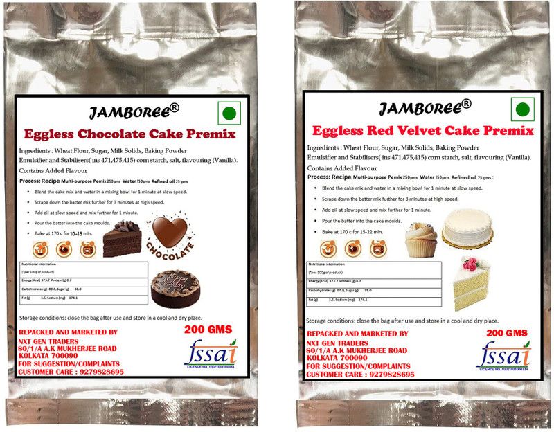 JAMBOREE Eggless Red Velvet & Chocolate Premix Combo Instant Cake Mix 3Step Prep Mix&Bake 400 g  (Pack of 2)
