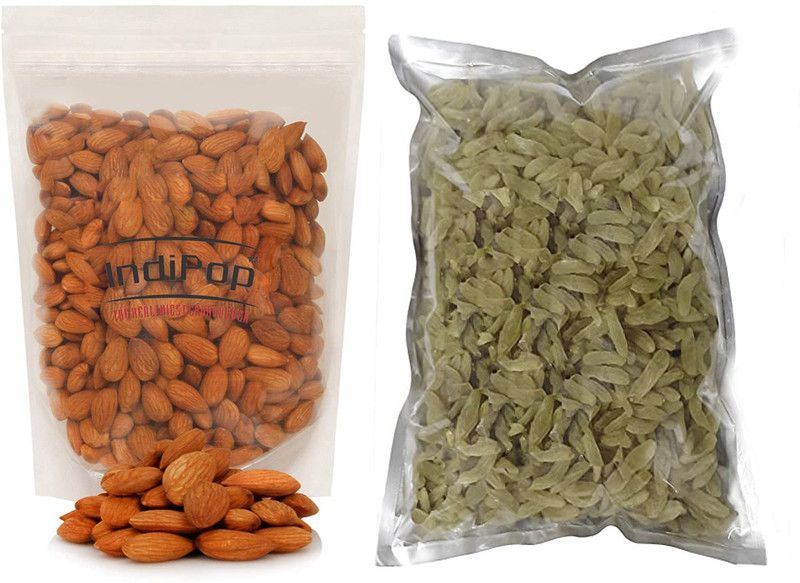 Indipop Enterprises Dry Fruits Combo Pack - California Almonds/Badam(750gm) & Golden Kishmish/Raisins(250gm) -Total 1kg (750gm+250gm) Almonds, Raisins  (2 x 500 g)