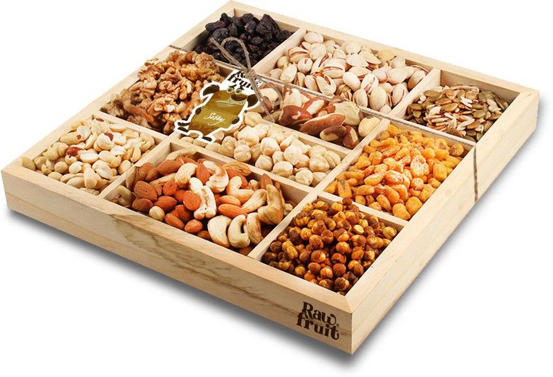 HyperFoods RawFruit Jumbo 10 Dry Fruit Combo Wooden Gift Box | Premium Dried Fruit Berries Combo Gift Pack with Greeting Card | Sorry Note Card Apology Gift for Boyfriend Girlfriend Wife Husband  (1100 g)