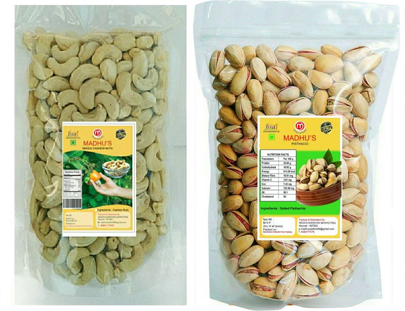 Madhus MCashews pistha 250gm (cashew pistha 500gm)pista Cashews, Pistachios  (2 x 250 g)