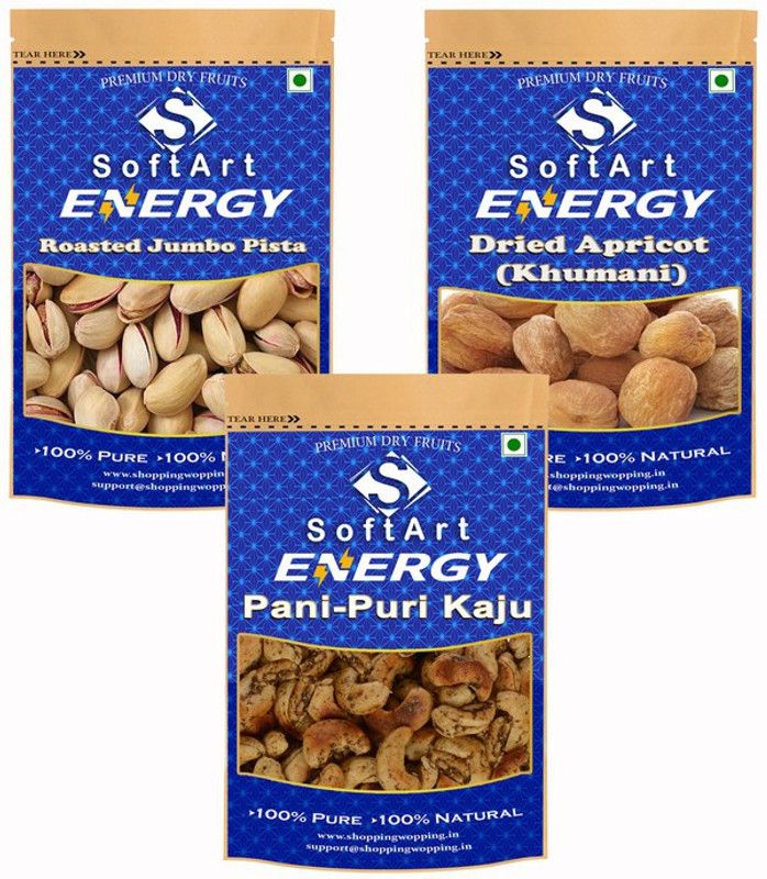 Soft Art Dry fruits combo of Jumbo Pista,Apricot,Pani Puri Kaju (100g Each) Pistachios, Apricots, Cashews  (3 x 100 g)