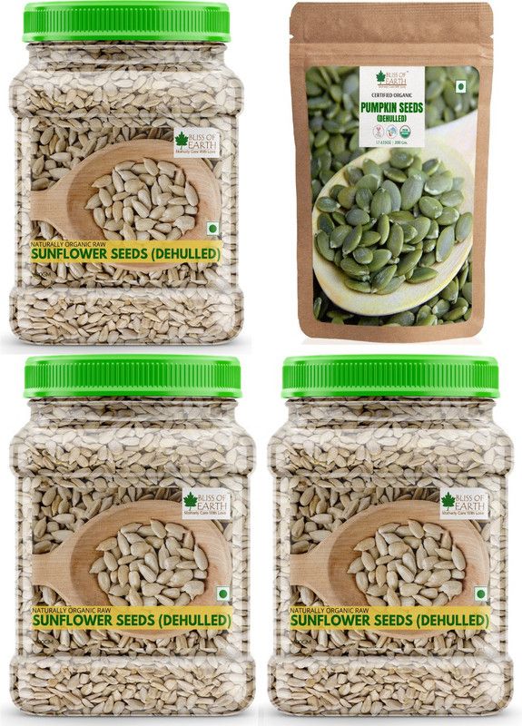 Bliss of Earth Organic Combo Of Sunflower Seed (3x600gm) And Pumpkin Seeds (200gm) For Eating, Dehulled & Raw Super Food, Ready To Eat Sunflower Seeds, Pumpkin Seeds  (2 kg, Pack of 4)