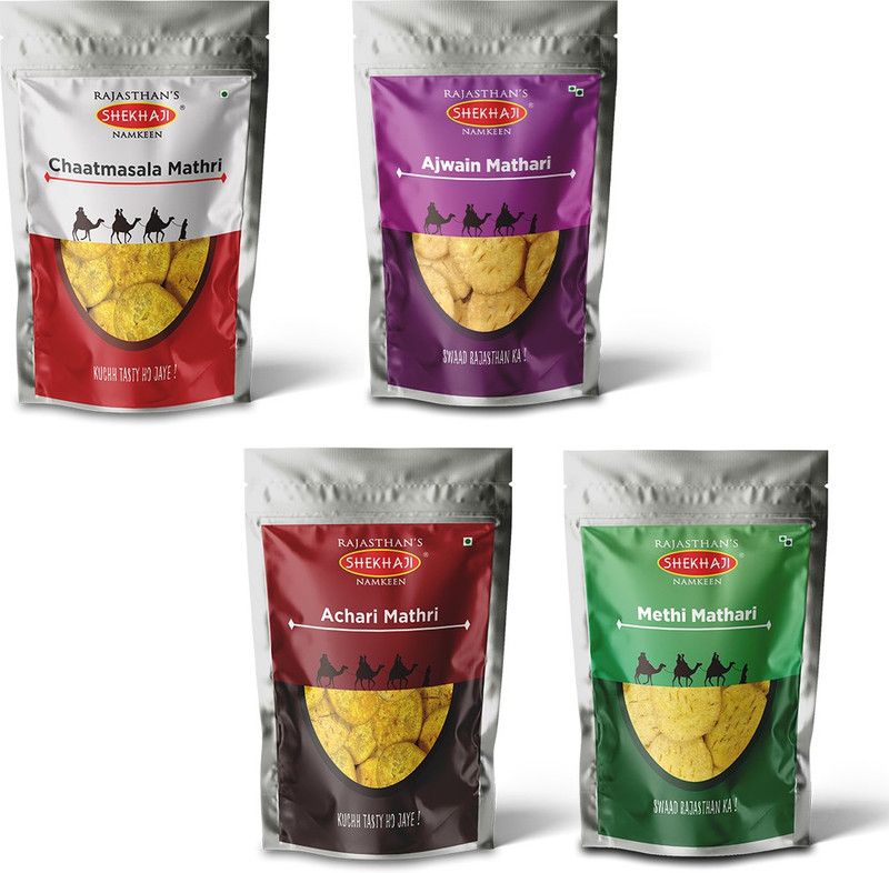 shekhaji Mathri 800gm | Chaatmasala, Ajwain, Achari, Methi combo (Pack of 4, 200gm Each)  (4 x 200 g)