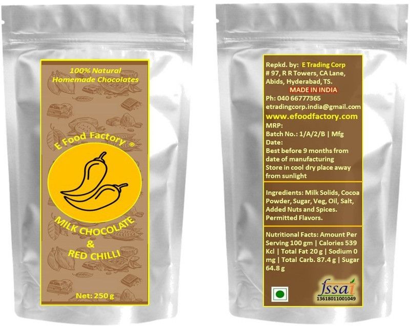 E Food Factory Home Made Milk Chocolate And Red Chilli Bars  (250 g)
