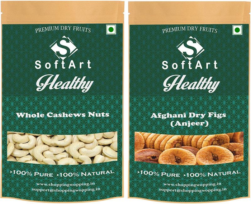 Soft Art Whole Kaju, Afghani Dry (Anjeer) (500g Each) Dry Figs, Cashews  (2 x 500 g)
