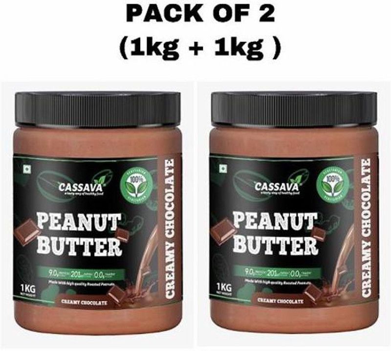 cassava Chocolate Peanut Butter , Creamy 1 kg + 1 kg ( No Palm Oil , No Hydrogented Oil ) Pack of 2 2 kg  (Pack of 2)