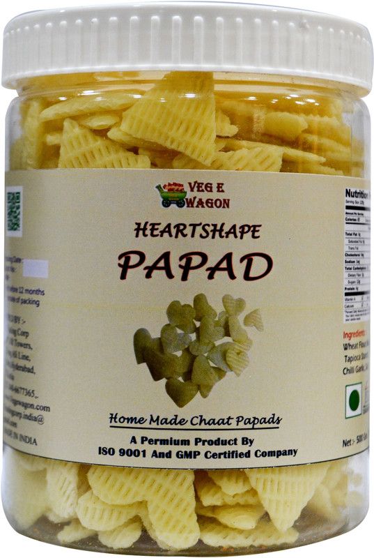 Veg E Wagon Heartshaped Papad's Home Made Chaat 1 Kg In Pet Jar Fryums 1 kg
