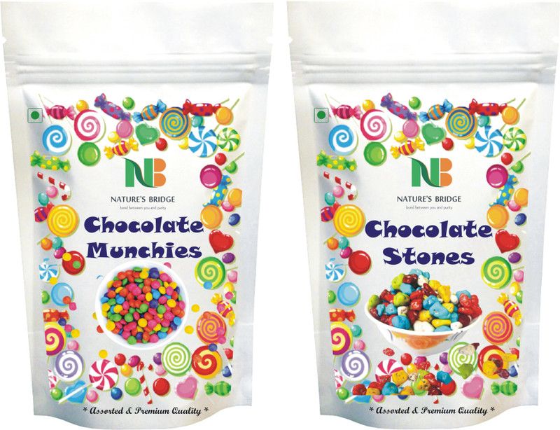 Nature's Bridge Gems Munchies & Stone Shaped Chocolate for Cake / Cupcake Decoration (Bold Colors) - 400 Gm (200 Gm Each) Truffles  (2 x 200 g)