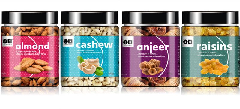 JN Premium Almond, Cashew, Anjeer And Kishmish Gift Pack of 4 Almonds, Cashews, Figs, Raisins  (4 x 100 g)