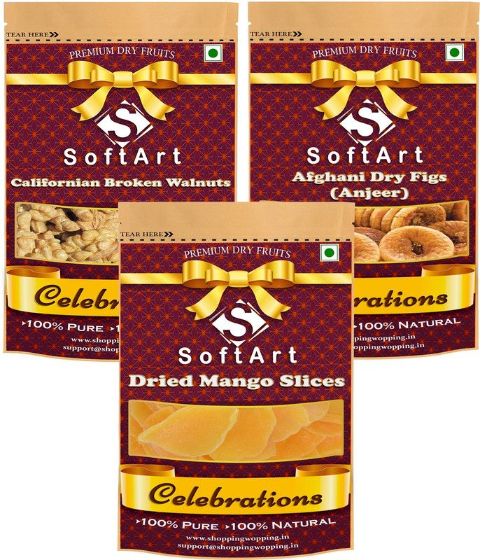 Soft Art Dry fruits combo of Broken Walnuts, Anjeer & Mango Slice (100g Each) Walnuts, Figs, Mango  (3 x 100 g)