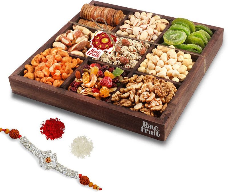 HyperFoods RawFruit Premium 9 Dry Fruit Combo Dark Wood Gift Box | Premium Dried Fruit Berries Combo Gift Pack with Greeting Card | Rakhi Rakshabandhan Bhaidooj Gift for Brother Sister Bhabhi  (1100 g)