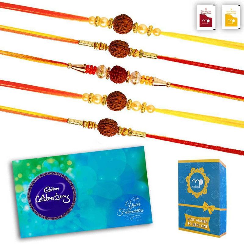 Maalpani Rudraksh-Rakhi-with-Cadbury-Chocolate-Celebration-Hamper-5012C Combo  (1 rakhi combo set)