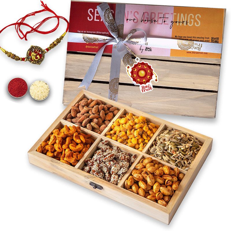 HyperFoods RawFruit Mix Dry Fruit Combo Pack | Roasted Dry Fruit Gift Pack Light Wood Dry Fruit Tray | Rakhi for Brother and bhabhi with Gift Rakshabandhan Bhaidooj  (6 x 191.5 g)