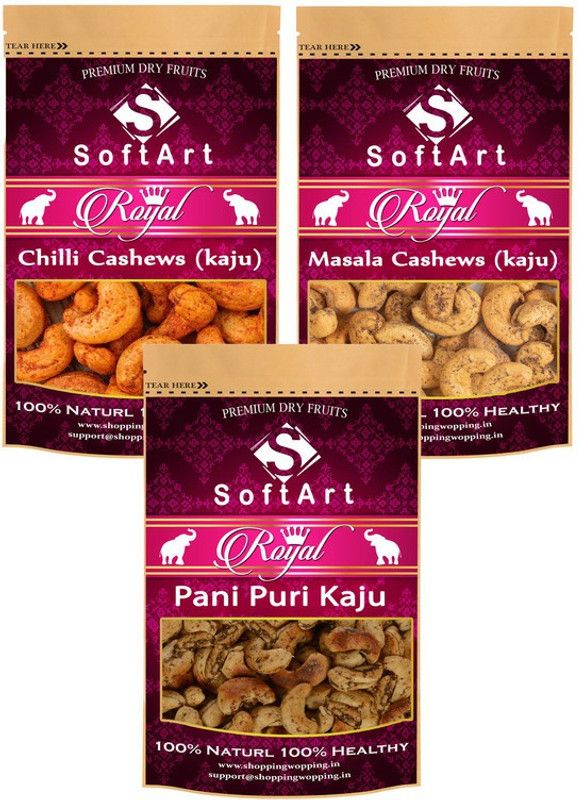 Soft Art Dry fruits combo of Chilli Kaju,Masala Kaju,Pani Puri Kaju (100g Each) Cashews, Cashews, Cashews  (3 x 100 g)