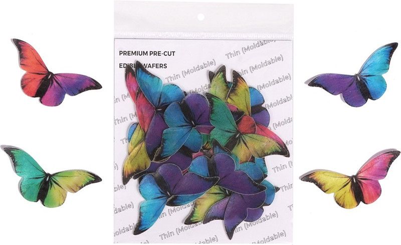 TastyCrafts Pre-Cut Wafer Paper| Vibrant Rainbow Butterfly Medium - 20 Pcs (WPC-039) Topping  (100 g, Edible)
