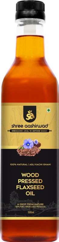 SHREE AASHIRWAD Flax-Alsi5 Wooden Cold Pressed Flaxseed Oil (Alsi Ka Tel) High In Omega 3 Flaxseed Oil Plastic Bottle  (500 ml)
