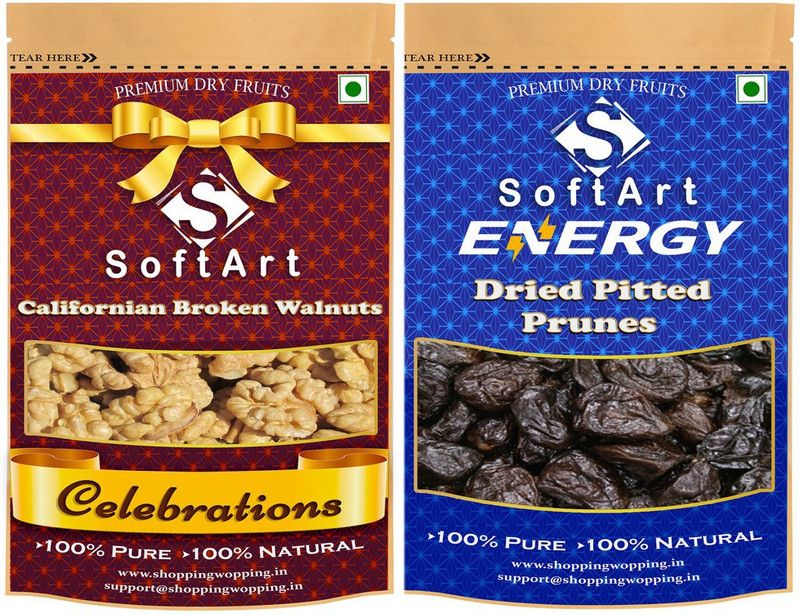 Soft Art Dry fruits combo of Californian Broken Walnut & Dried Pitted Prunes (500g Each) Walnuts, Prunes  (2 x 500 g)